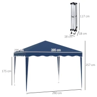 Outsunny Faltpavillon Pavillon 3 x 3 m Gartenpavillon faltbar Partyzelt höhenverstellbar Gartenzelt mit Transporttasche UV-Schutz Stahl Oxford Blau(m-3)