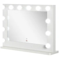 HOMCOM Hollywood Spiegel mit Beleuchtung, Touch-Steuerung, Memory-Funktion, 12 dimmbare LED-Lampen, weiß, 80 x 60 cm(m-10)