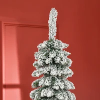 HOMCOM Künstlicher Weihnachtsbaum, schneebedeckt, schmales Design, feuerfest, 210 cm, Grün/Weiß(m-8)