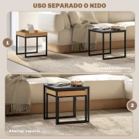 HOMCOM Conjunto de 2 Mesitas Auxiliares con Diseño Anidado para Usar Juntas como Mesa de Centro o Separadas Color Negro y Roble(m-4)