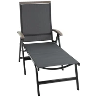 Outsunny Outdoor Folding Sun Lounger, 5-Position Adjustable Chaise Lounge Chair with Aluminium Frame for Patio, Pool and Garden, Grey(m-11)