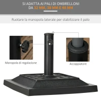 Outsunny Base per Ombrellone da Giardino in Resina Peso 12kg per Pali Ø32-38-48 mm, 44x44x33 cm, Nero(m-4)