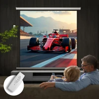 HOMCOM Telo Proiettore Motorizzato da 120" con Telecomando, in Plastica e Metallo, 236.5x8x236.5 cm, Bianco(m-2)