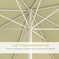 Outsunny Parasol de jardin extérieur carré 2,48 x 2,48 x 2,50 m, 2 hauteurs réglables, toile haute densité 180 g/m², beige(m-7)