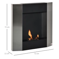 HOMCOM Cheminée bioéthanol Murale Encastrable, brûleur 0,7 L, contrôle de Flamme et Manche Inclus, dims 72 x 11P x 72H cm Acier inox et Noir(m-3)