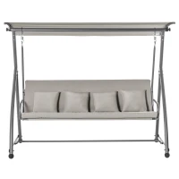 Outsunny Hollywoodschaukel Gartenschaukel Hängebank 3 sitzer Schaukel mit verstellbarem Dach Liegefunktion Polyester Braun 215 x 120 x 165 cm(m-10)