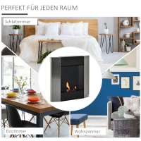 HOMCOM Ethanol-Kamin Bio-Ethanol-Brenner 6100BTU 0,7L 1 Std. Brenndauer kein Rauch wandmontiert Stahl Rostfreier Stahl Silber+Schwarz 72 x 11 x 72 cm(m-7)