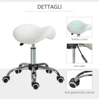 HOMCOM Sgabello da Lavoro a Sella con Ruote e Altezza Regolabile per Negozi Parrucchiere e Tattoo, 52x53x49-61cm Beige(m-5)