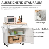 HOMCOM Küchenwagen rollbar Servierwagen Küchentrolley mit höhenverstellbaren Einlegeböden für Küche Wohnzimmer Esszimmer Gummiholz MDF Weiß 109 x 40 x 89 cm(m-4)