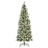 HOMCOM Árbol de Navidad Nevado Artificial 180 cm Árbol de Navidad con 300 Luces LED Blanco Cálido 618 Ramas Ignífugas de Plástico Decoraciones Incluidas y Base Plegable Ø65x180 cm Verde(m-1)