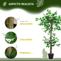 Outsunny Árbol de Té Artificial 120 cm Planta Artificial con 546 Hojas Musgo y Maceta Planta Artificial Decorativa Verde(m-5)