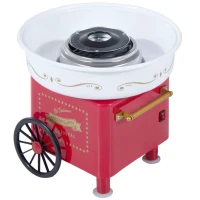 HOMCOM Máquina de Algodón de Estilo Retro con Medidor y 10 Palos de Bambú Acero Inoxidable y Aluminio 30x30x28 cm Rojo(m-10)