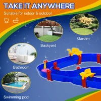 HOMCOM Playset Acquatico 53 Pezzi con Acqua e Sabbia, Percorso Acquatico per Bambini 3-6 Anni con Accessori e Parti Componibili, in PP, 123x90x7cm, Blu e Rosso(m-5)