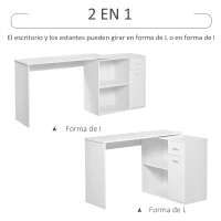 HOMCOM Mesa de Ordenador Escritorio Mesa Esquinera con Librería Oficina Multi-Formas Giratorio 180° con 2 Estantes 1 Cajón 1 Puerta Mesa de Despacho Escuela Estudio Madera(m-4)