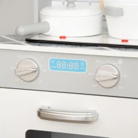 HOMCOM Cocina de Juguete de Madera para Niños de +3 Años Cocinita de Madera Infantil con Luz Sonidos Accesorios Utensilios Estufa Fregadero y Microondas 60x29x84 cm Gris(m-8)