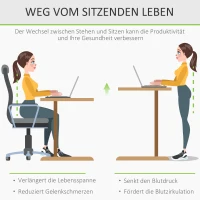 Vinsetto Schreibtisch Computertisch höhenverstellbar Handkurbellift Stehschreibtisch Bürotisch Verstellbare Fußstützen Metall Schwarz 120 x 60 x 72-117 cm(m-6)