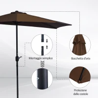 Outsunny Ombrellone da Parete Mezzaluna Salvaspazio con Apertura a Manovella, Caffè(m-6)