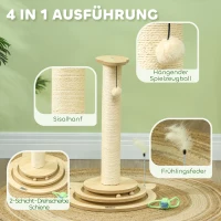 PawHut Katzenkratzbaum, 69 cm, Sisal-Kratzpfosten, Kugelbahn, Spielball, Spielfeder, 4-in-1-Design, Cremeweiß(m-4)