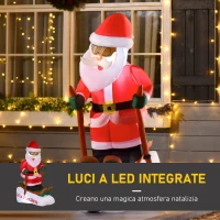 HOMCOM Babbo Natale Gonfiabile sugli Sci 124cm con 2 Luci LED e Gonfiatore, Decorazione Natalizia da Esterno(m-4)