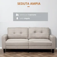 HOMCOM Divano 3 Posti Moderno con Rivestimento in Tessuto, 6 Gambe in Legno e Braccioli, Beige(m-5)