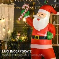 HOMCOM Babbo Natale Gonfiabile da Esterno 243cm, Addobbi Gionfiabili di Natale, Decorazione Natalizia con Bastoncino di Zucchero, 2 Luci a LED, Impermeabile IP44(m-5)