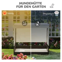 PawHut Rattan Hundehaus mit Kissen Hundebett mit Dach Hundeliege Hundehütte Haustierbett Hundesofa Kissen Stahlrahmen Kaffee+Beige 91 x 71 x 81 cm(m-4)