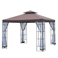 Outsunny Pavillon Gartenpavillon mit Moskitonetze Seitenwände, Partyzelt mit Doppeldach, Gartenzelt Festzelt 2,97x2,97m(m-10)
