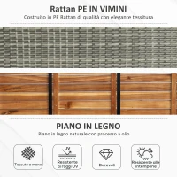 Outsunny Cassapanca da Esterno in Rattan Design 2 in 1, Baule da Esterno con Seduta in Legno, 121x50x50cm, Grigio(m-6)