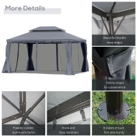 Outsunny 3 x 4m Aluminium Garden Gazebo, Marquee Canopy Shelter Pavilion Party Tent with Nets and Curtains for Garden and Deck, Dark Grey(m-6)