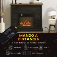 HOMCOM Chimenea Eléctrica 1800W con Efecto de Llama Mando a Distancia Temporizador Semanal para Sala 30 m² Gris Oscuro(m-6)