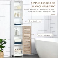 kleankin Armario Alto de Baño con Estantería de 6 Niveles 1 Puerta y Estantes Ajustables Mueble Auxiliar de Almacenaje para Salón Cocina Antivuelco 34x26x172 cm Blanco(m-4)