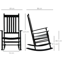 Outsunny Outdoor Porch Rocking Chair Armchair Wooden Patio Rocker Balcony Deck Garden Seat Black(m-3)