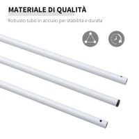 Outsunny Set Palo per Tenda a Vela con Picchetti di Fissaggio e Corda Φ25mm × 3m Bianco(m-4)