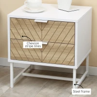 HOMCOM Modern Bedside Table with 2 Drawers and Metal Frame, Sofa Side Table for Bedroom Living Room, Set of 2, White and Oak(m-6)