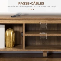 HOMCOM Meuble TV Banc TV 110 cm Design Industriel, avec 2 placards, 2 niches, 2 Passe-Fils, Aspect Bois veinage Portes métal Noir(m-4)