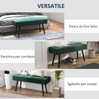 HOMCOM Panca Imbottita Fondoletto in Tessuto Effetto Velluto e Acciaio, 100x36x45 cm, Verde e Nero(m-6)