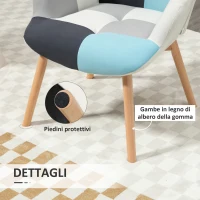 HOMCOM Poltroncina da Camera in Velluto Trapuntato e Gambe in Legno, 66x76x98cm, Multicolore(m-5)