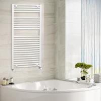 HOMCOM Curved Heated Towel Rail, Hydronic Bathroom Ladder Radiator Towel Warmer For Central Heating 600mm x 1200mm, White(m-10)