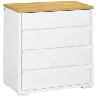 HOMCOM Cómoda Moderna con 4 Cajones Mueble Cajonera de Madera para Dormitorio Salón Habitación 70x37x75 cm Blanco y Natural(m-1)