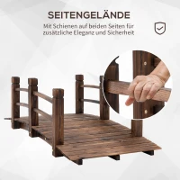 Outsunny Gartenbrücke Holzbrücke Holzsteg Teichbrücke Zierbrücke mit Geländer bis 180 kg Tannenholz Dunkelbraun 152,5 x 67 x 48 cm(m-5)