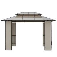 Outsunny Gazebo da Giardino 3.7x3m con Tetto in Policarbonato a 2 Livelli, Acciaio e Alluminio, Marrone(m-9)