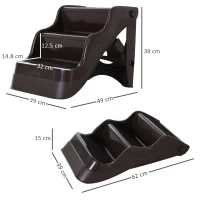 PawHut 3-steps Dog Stairs, Plastic Cat Ladder Lightweight, Pet Access Steps, for Bed, Sofa, Non-slip Stickers, Brown(m-3)
