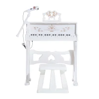 HOMCOM Piano Electrónico Infantil de 37 Teclas Juego de Piano con Modelo Pedagógico Micrófono Taburete Luces y 22 Canciones USB/MP3/Bluetooth Karaoke 53,5x27x63 cm Blanco(m-7)