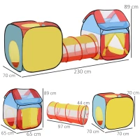 HOMCOM Tenda Gioco per Bambini 3+ con Tunnel e Casetta, per Indoor e Outdoor (230x70x89cm), Sistema Pop-up(m-3)