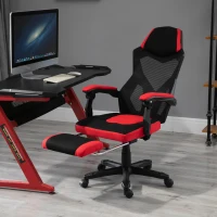 Vinsetto Ergonomischer Bürostuhl, Gaming Stuhl, Drehstuhl mit Fußstütze, PC Stuhl, Chefsessel,  höhenverstellbar, Polyester, Schwarz+Rot,58 x 63 x 112-122 cm(m-9)