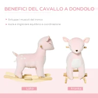 HOMCOM Cavallo a Dondolo per Bambini 36-72 Mesi, Gioco Cavalcabile per Bambini a Forma di Cervo con Suoni in Peluche Rosa, 68x35.5x64cm(m-4)
