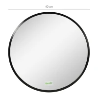 kleankin Round Bathroom Mirror, Modern Wall-mounted Makeup Mirror with Aluminium Frame for Washroom Living Room, Black, 40x40 cm(m-3)