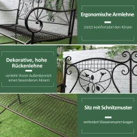 Outsunny Gartenbank 2-Sitzer Parkbank Sitzbank mit Rückenlehne bis 220 kg Gartenmöbel wetterfest Antik Metall Kaffee 114 x 53,5 x 91 cm(m-5)