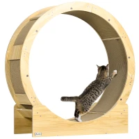 PawHut Roue de course pour chat d'intérieur tapis roulant avec frein coussins de grattage diamètre 91 cm naturel(m-11)