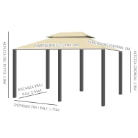 Outsunny Gazebo da Giardino 3x4m con Pareti Rimovibili, Pannelli Solari e Luci a LED, Cachi(m-3)